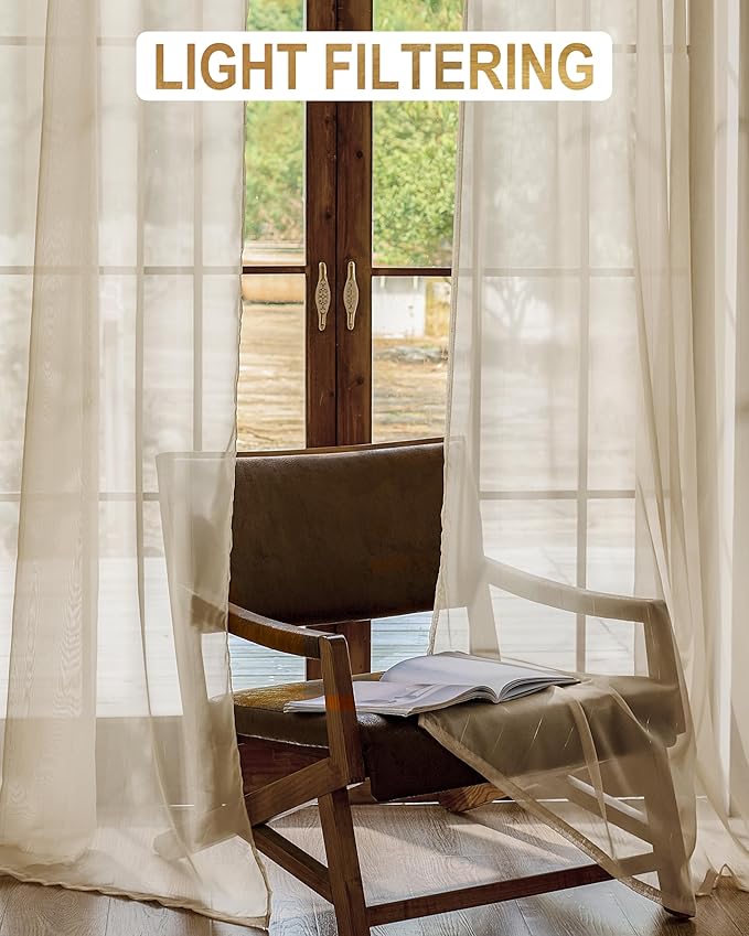 Foil Stripe Taupe Sheer Curtains 108 inches Length 2 Panels - Image 3