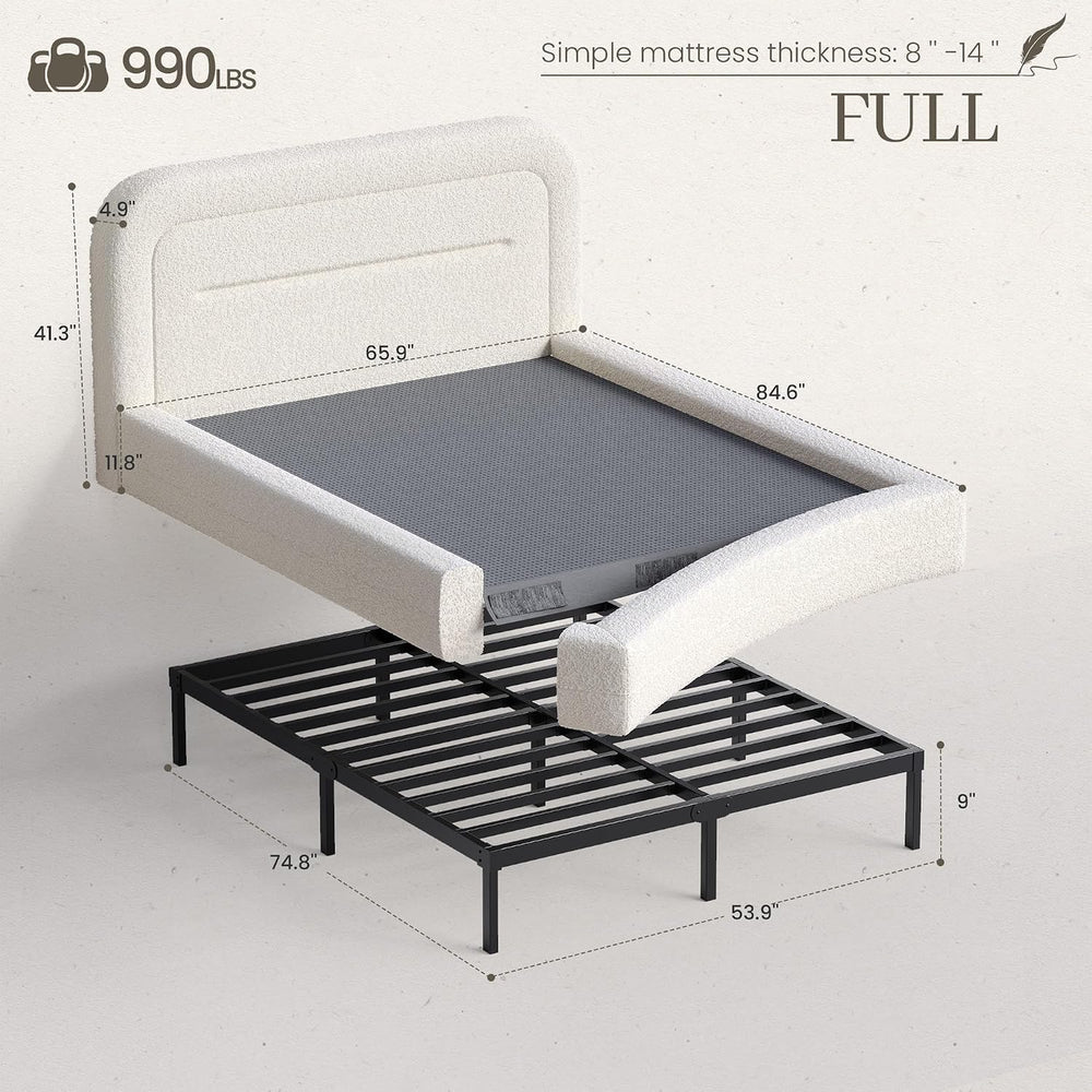Cloud Bed Frame Full Size with 4.9" Headboard for Small Apartment