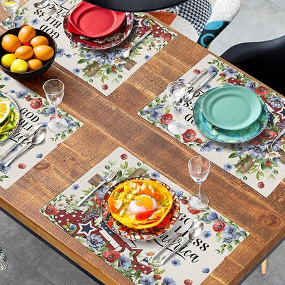 4th of July Placemats Set of 4 Patriotic Floral Cross Stars Independence - Image 7