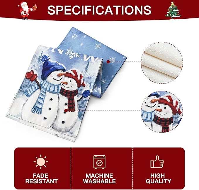 OTOSTAR A Couple Snowman Let It Snow Christmas Table Runner, Xmas Seasonal - Image 6