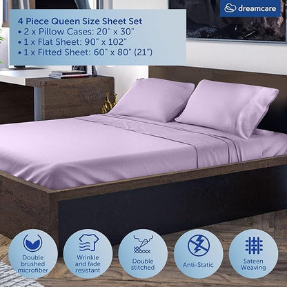 DREAMCARE Queen Sheet Set – 4 pcs Cooling Sheets – up to 21” Extra Deep Pocket - Image 4