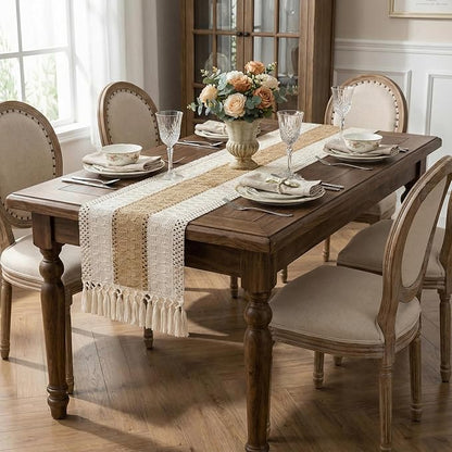 Boho Macrame Table Runner with Tassels Farmhouse Rustic Dining Woven Table - Image 4