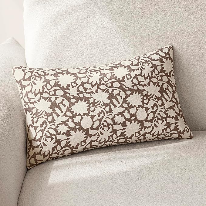 Foindtower Set of 2 Decorative Neutral Floral Lumbar Throw Pillow Covers Accent - Image 3