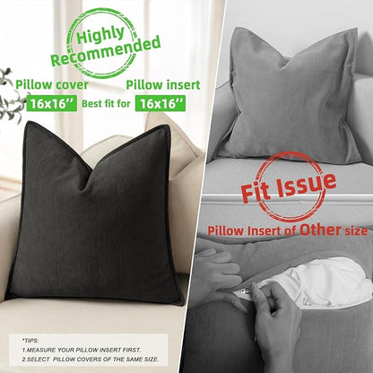 ZWJD Black Pillow Covers 16x16 Set of 2 Chenille Throw Pillow Covers - Image 3