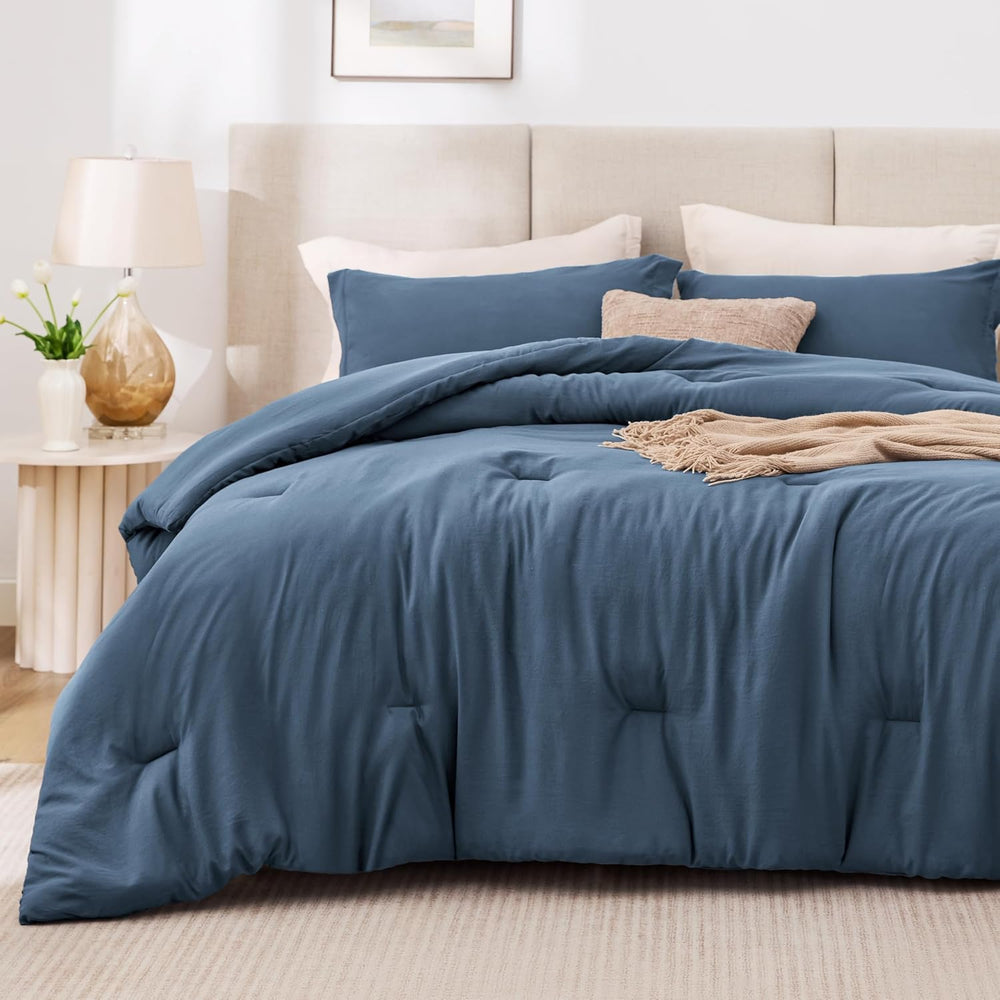 Love's cabin Navy Blue King Size Comforter Set, 3-Piece Prewashed Bed Set