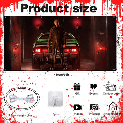 Creepy Halloween Garage Door Cover 7x16ft - Classic Movie Killer Character