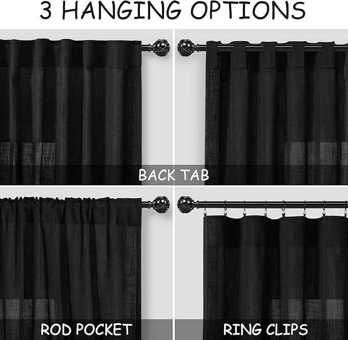 Black Linen Curtains 132 inch Extra Long - Image 3