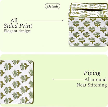 CPC Emerald Green Hand Block Printed Cotton Tissue Box Cover 5" x 5" x 5.5" - Image 5