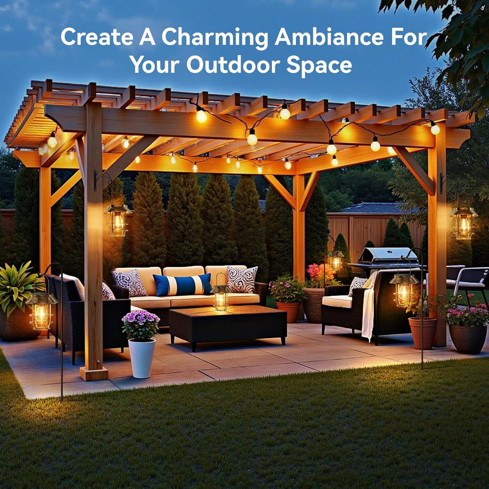 2 Pack Solar Lanterns Outdoor Waterproof, Retro Metal Hanging Lantern