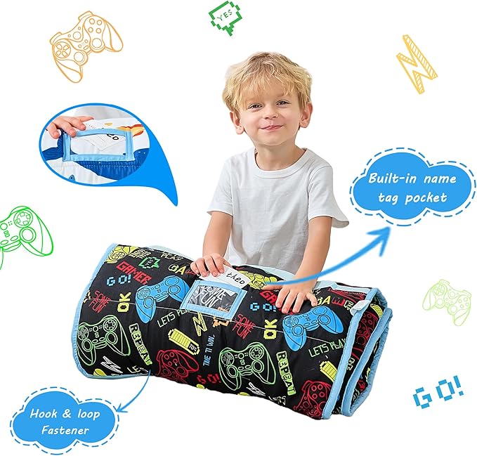 Toddler Nap Mat with Pillow and Blanket, Extra Large Rolled Napping Mats - Image 3