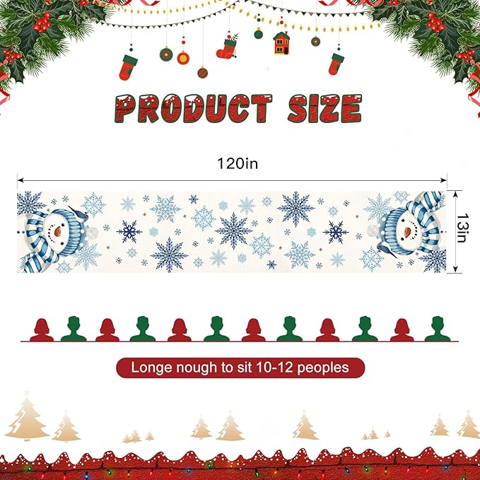 OTOSTAR Snowflakes and Blue Snowman Christmas Table Runner, Xmas Seasonal - Image 5
