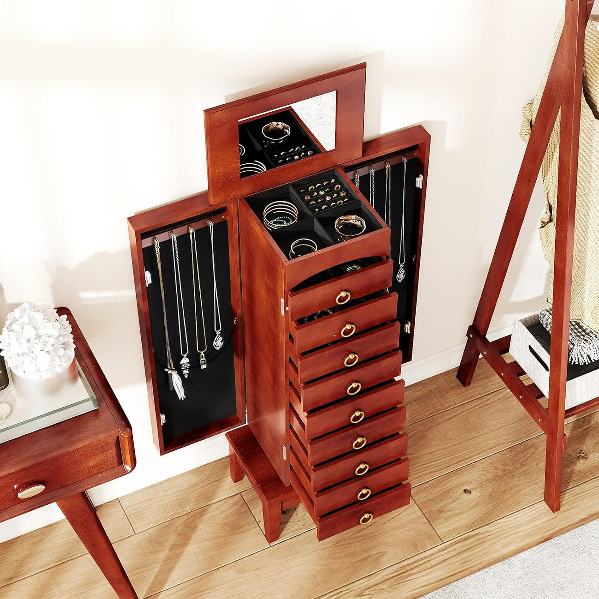giantex standing jewelry cabinet with 9 drawers, flip, close-up detail