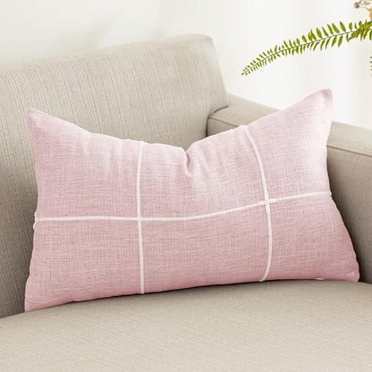 vctops Rustic Lattice Cotton Linen Decorative Throw Pillow Cover Embroidery by vctops