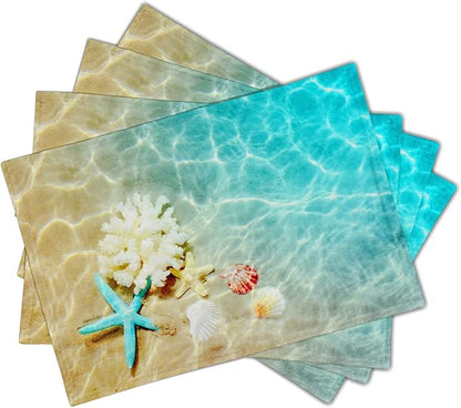 Giwawa Ocean Starfish Placemats Set of 4, Nautical Seashell Coral Coastal Linen - Image 2