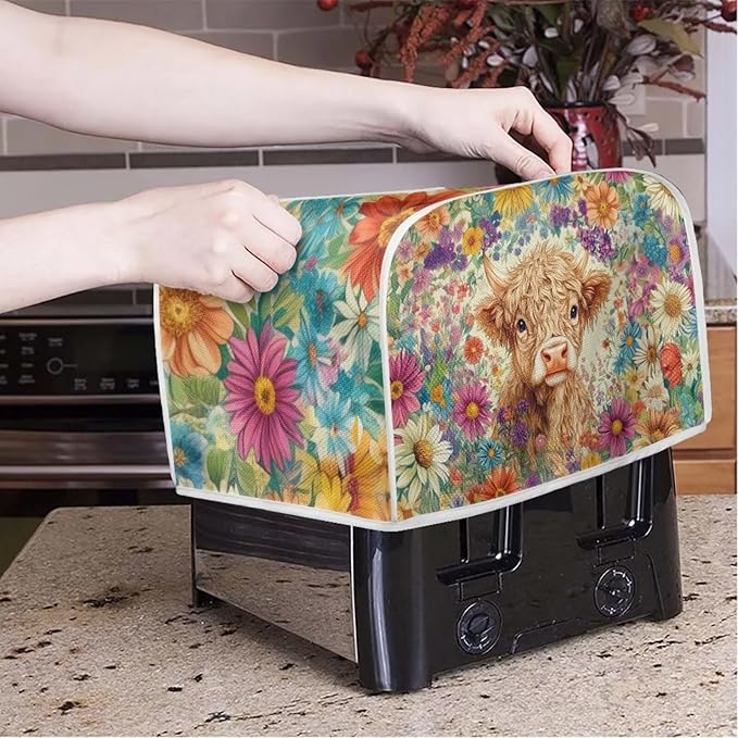 ZFRXIGN Flower Highland Cow Toaster Covers 2 Slice Toaster Dust Cover Hippie - Image 2