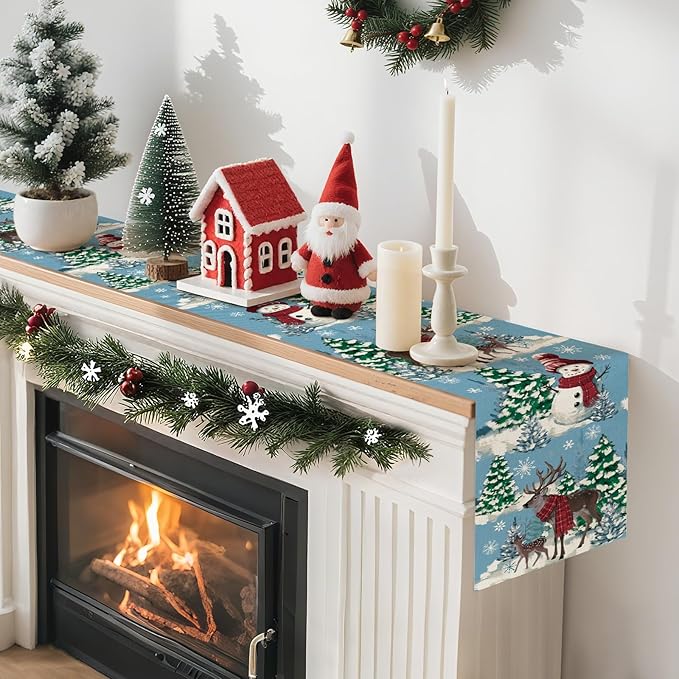 Artscope Reindeer Snowman Christmas Tree Table Runner, Xmas Winter Snowflakes - Image 6