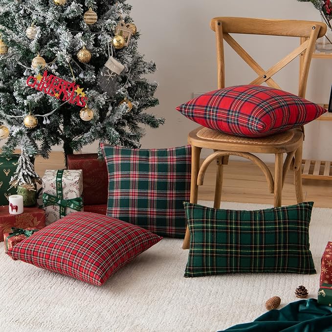 AQOTHES Pack of 2 Christmas Plaid Decorative Throw Pillow Covers Scottish - Image 3