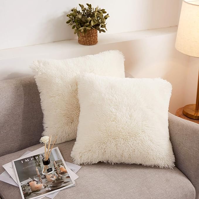 XeGe Faux Fur Throw Pillow Covers, Shaggy Fluffy Cushion Covers, Plush Furry by XeGe