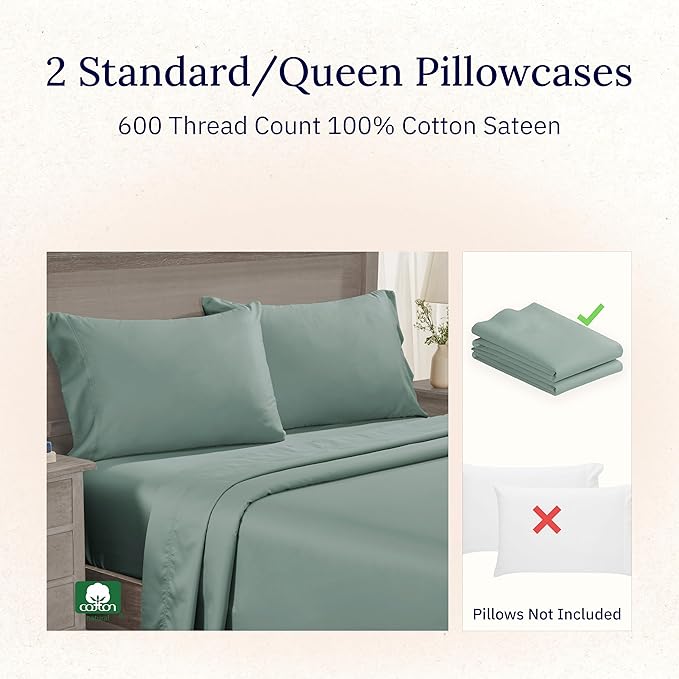 CALIFORNIA DESIGN DEN Luxuriously Soft Hotel Quality 600 Thread Count, 100% - Image 2