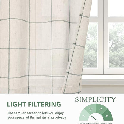 DriftAway Kitchen Curtains Striped Tier Linen Short Curtains Windowpane Plaid - Image 4