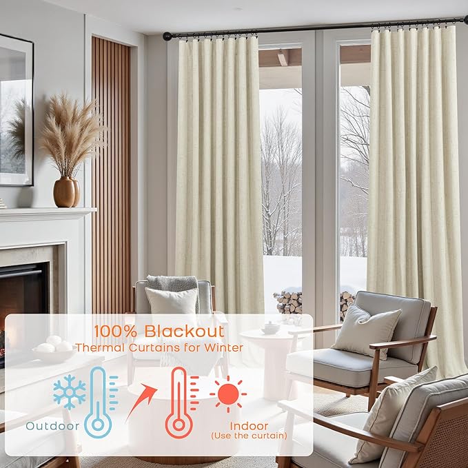 KOUFALL Beige Linen Blackout Curtains - Image 6