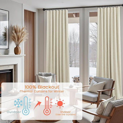 KOUFALL Light Tan Back Tab Linen Blackout Curtains - Image 5