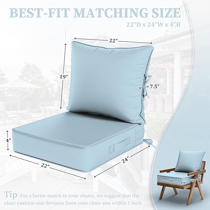 Outdoor Seat Cushion Set 22 L × 24 W × 5 H Inch Waterproof & Fade Resistant - Image 2