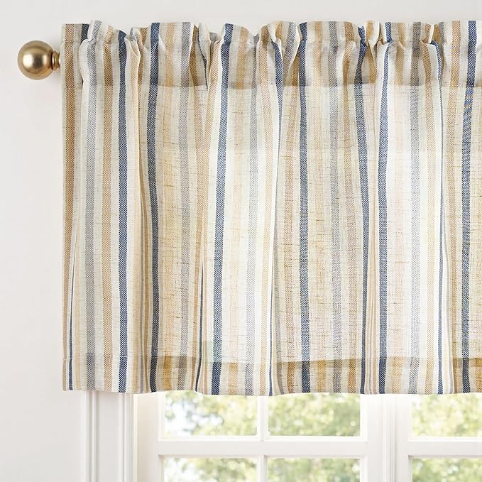 jinchan Valance Curtain Linen Textured Striped Window Curtain by JINCHAN