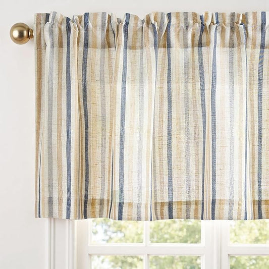 jinchan Valance Curtain Linen Textured Striped Window Curtain by JINCHAN