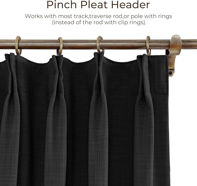 TWOPAGES 72 W x 96 L inch Pinch Pleat Darkening Drape Faux Linen Curtain - Image 3
