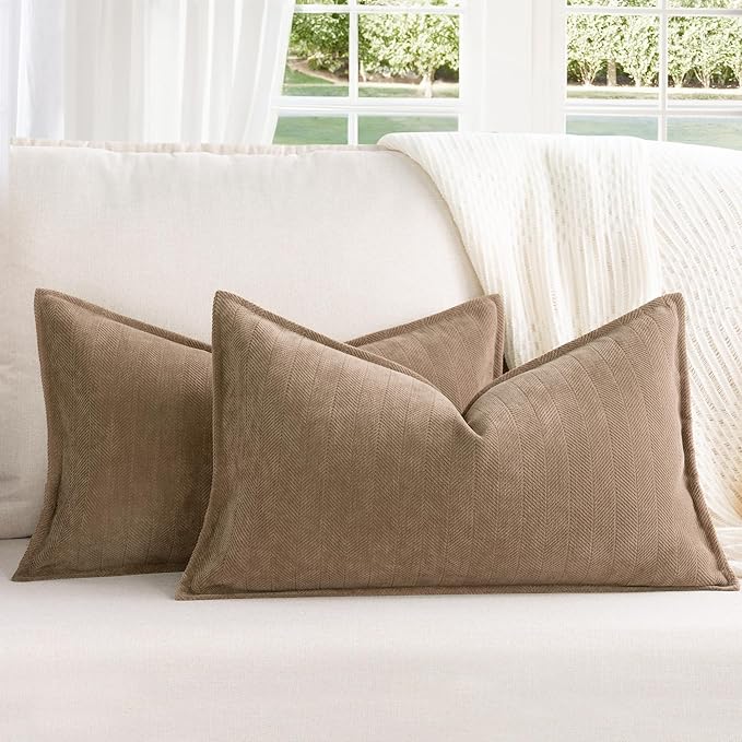 ZWJD Khaki Pillow Covers 12x20 Set of 2 Chenille Throw Pillow Covers by ZWJD