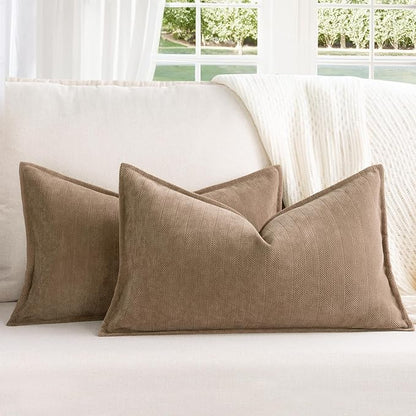 ZWJD Khaki Pillow Covers 12x20 Set of 2 Chenille Throw Pillow Covers by ZWJD