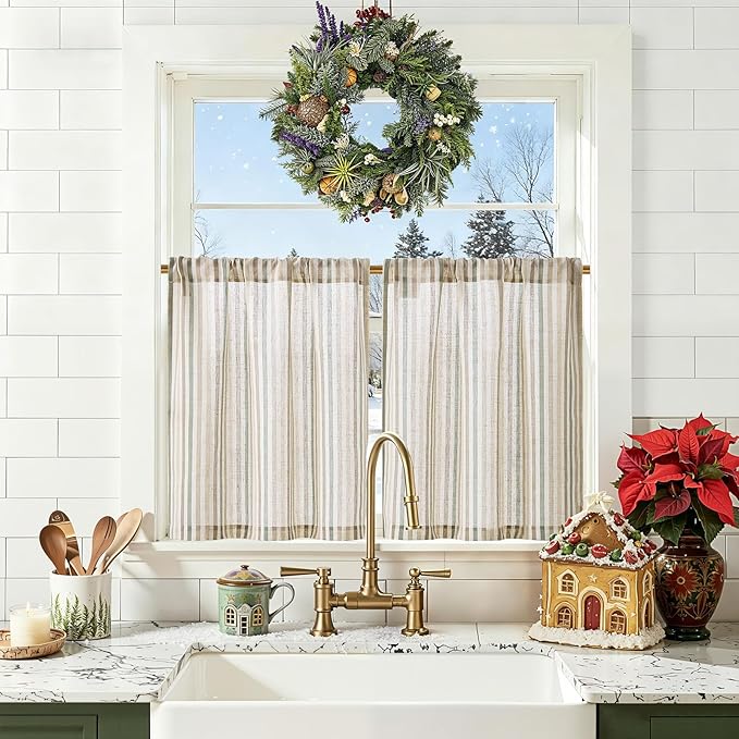 jinchan Colorful Striped Linen Kitchen Curtains 24 Inch Christmas Decorations by JINCHAN