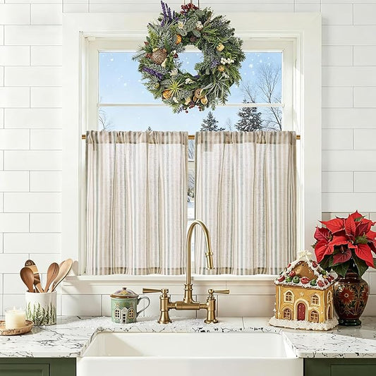 jinchan Colorful Striped Linen Kitchen Curtains 24 Inch Christmas Decorations by JINCHAN