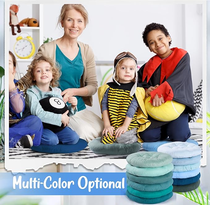 Fumete 12 Pcs Floor Pillows Cushions Seating 16 x 16 Inches Color Round Seat - Image 5
