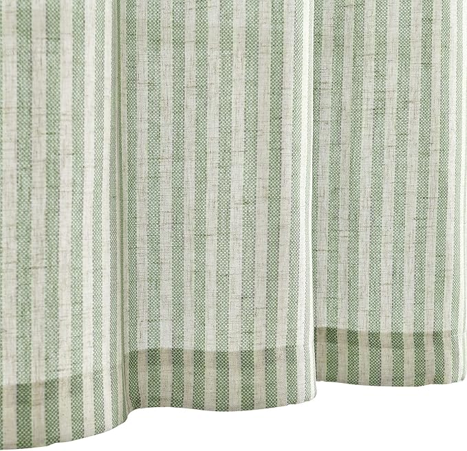 Vangao Stripe Farmhouse Kitchen Curtains 36 Inch Length Linen Cafe Curtains - Image 2