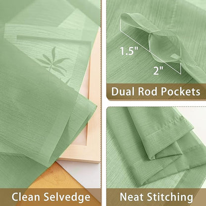 Sage Green Sheer Curtains 108 Inches Extra Long, Privacy Semi Sheer Curtains - Image 5