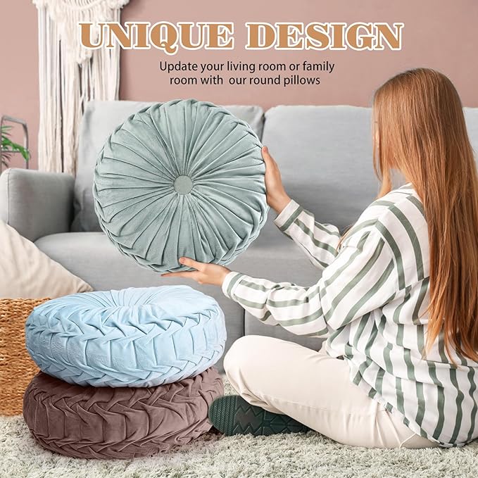 Yerliker 6 Pcs Floor Pillow Cushions 15inch Round Velvet Throw Pillows Colorful - Image 5