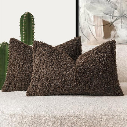 Foindtower Set of 2 Curly Teddy Wool Pillow Covers Decorative Boucle Textured by Foindtower