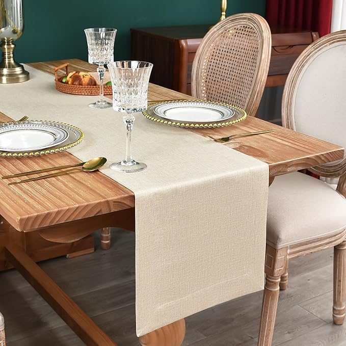 NEWISHER Farmhouse Rustic Table Runner Solid Beige Rectangular Table Runners by Newisher