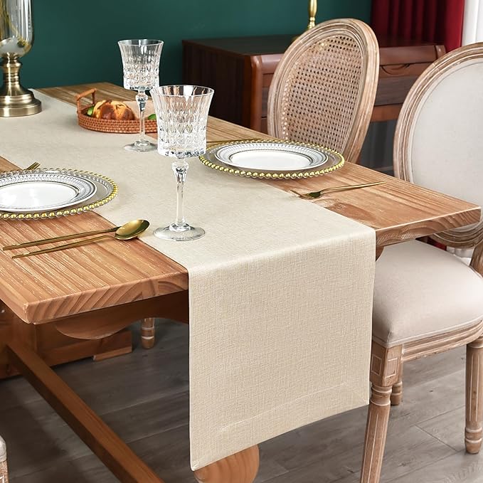 NEWISHER Farmhouse Rustic Table Runner Solid Beige Rectangular Table Runners by Newisher