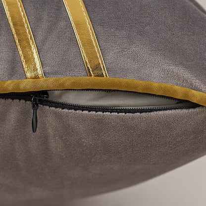 Avigers 18 x 18 Inch Gray Gold Leather Striped Lines Velvet Cushion Case Luxury - Image 5