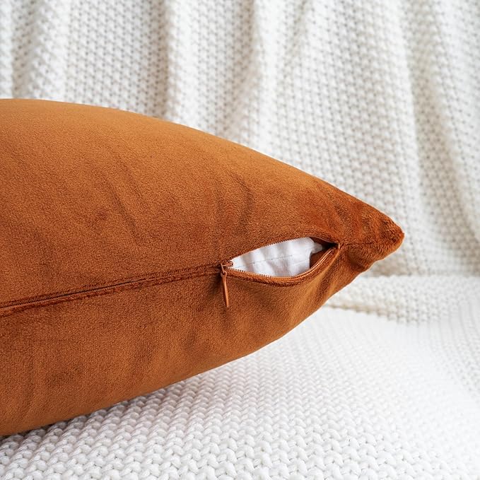 HWY 50 Burnt Orange Velvet Throw Pillow Covers 16x16 Inch - Image 4