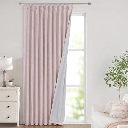 Vision Home Soft Pink Pinch Pleated Full Blackout Curtains Linen Blended Room by VisionHome