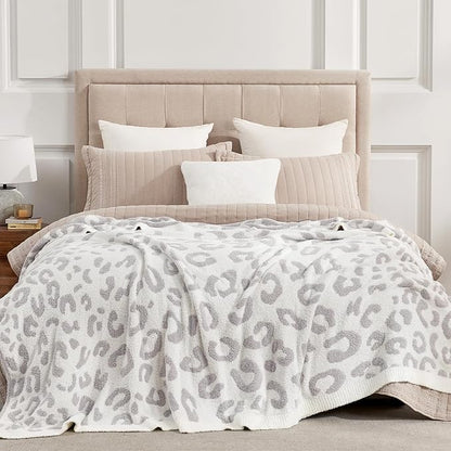 Snuggle Sac Leopard Queen Size Grey Microfiber Fluffy Warm Cozy Fuzzy Soft - Image 5