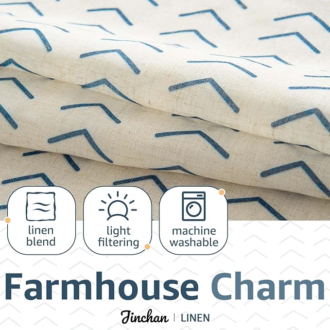 jinchan Arrow Boho Linen Blend Kitchen Curtains 36 Inch Length Herringbone - Image 7