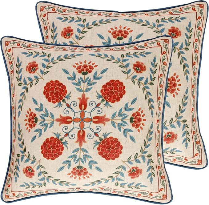 patdrea Designer Throw Pillow Covers Set of 2, Square Brilliant Vintage Red by Welcometopatdrea