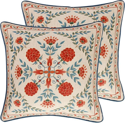 patdrea Designer Throw Pillow Covers Set of 2, Square Brilliant Vintage Red by Welcometopatdrea