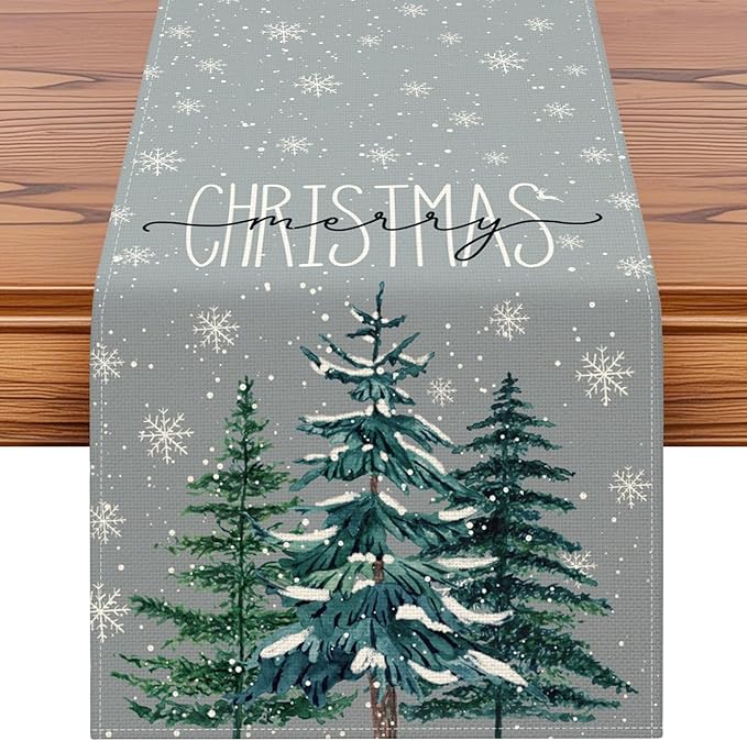 OTOSTAR Christmas Tree Snowflakes Merry Christmas Table Runner, Xmas Seasonal by OTOSTAR