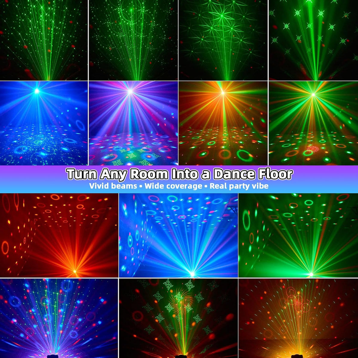 3-in-1 Disco Ball Party Lights, Sound Activated DJ Strobe Light with 60 Patterns, USB Powered Disco Light Projector for Room Decor, Glow Party Supplies, Birthday, Christmas, Halloween